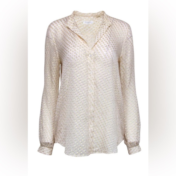 Equipment | Sheer Metallic Dot Button Up in Gold & Cream | Small - Picture 6 of 6